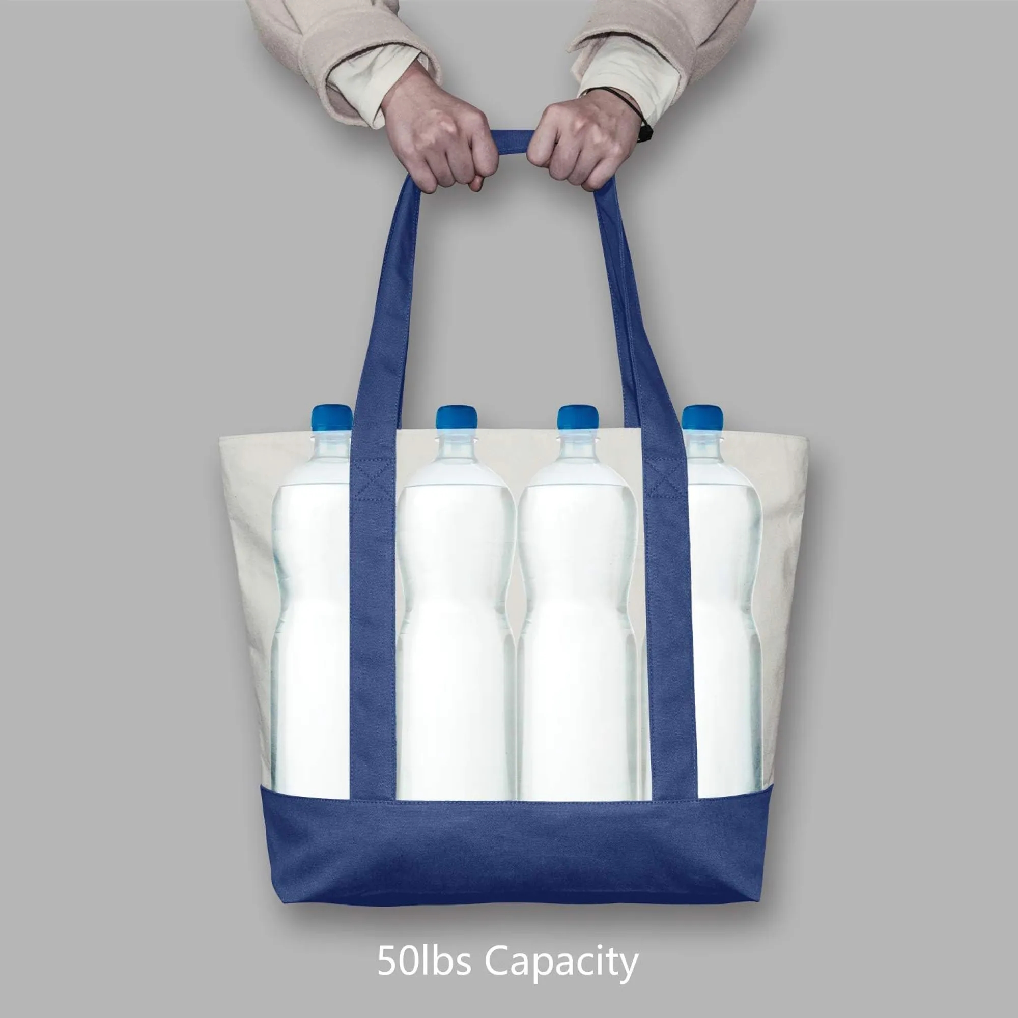 100% Cotton Canvas Tote Bag Top Zipper Closure 3