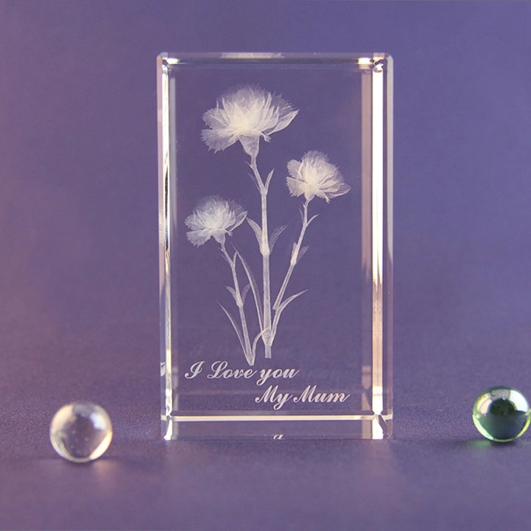 3D laser engraving carnation K9 transparent crystal cube 3
