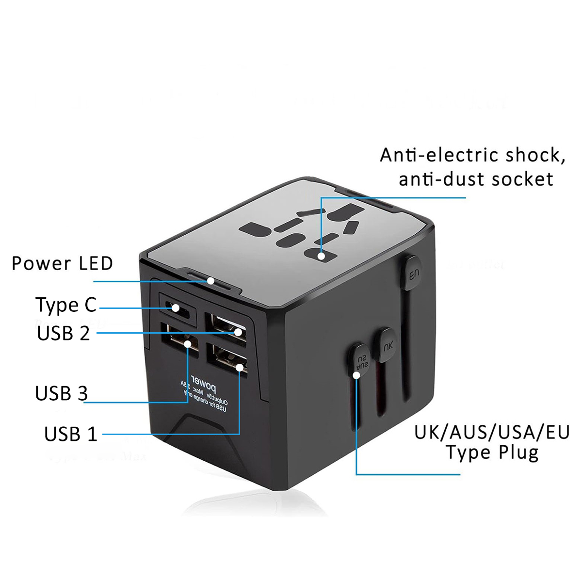 International Travel Power Adapter With 3 USB and 1 Type C Ports 8
