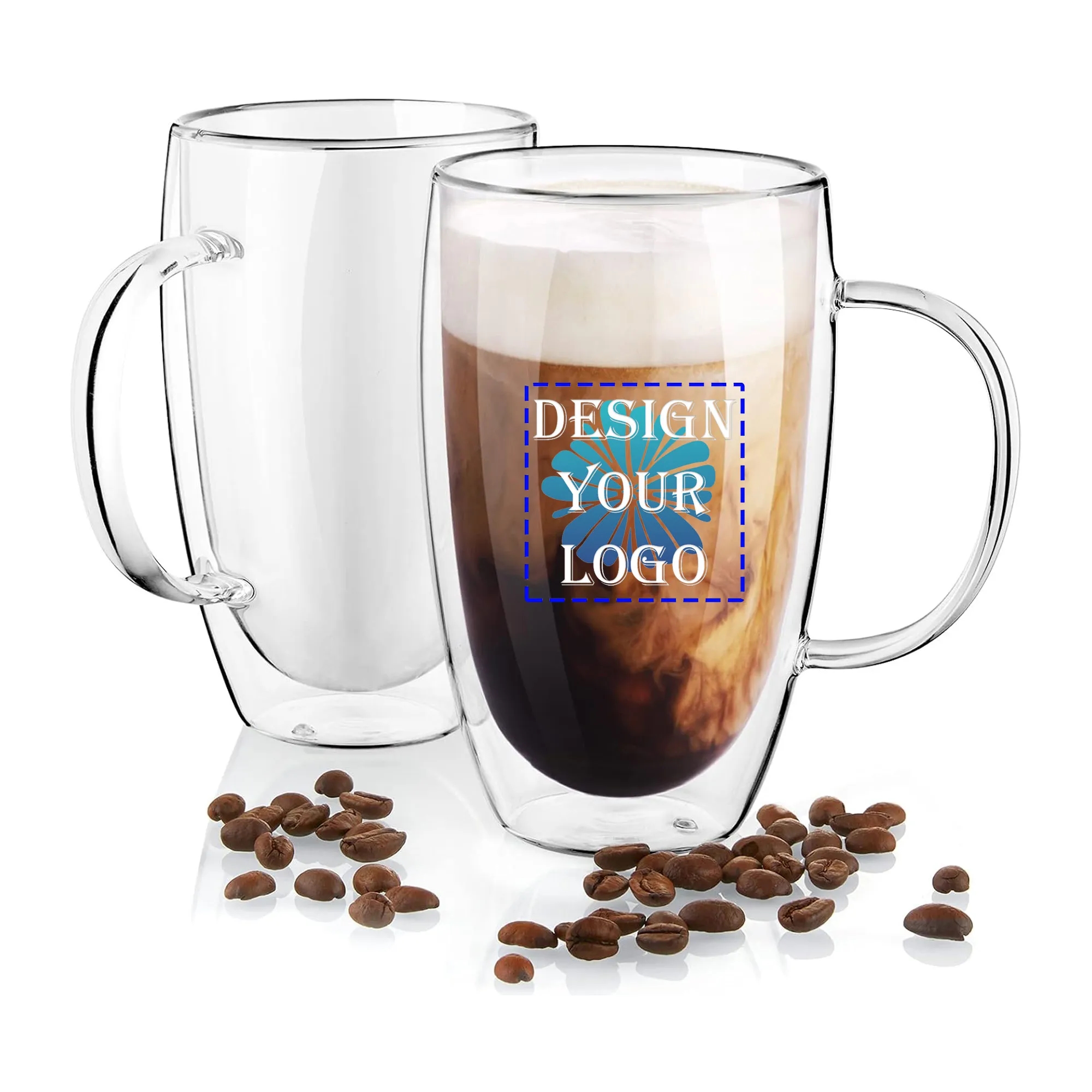 15 oz Double Walled Coffee Glass With Handle 2