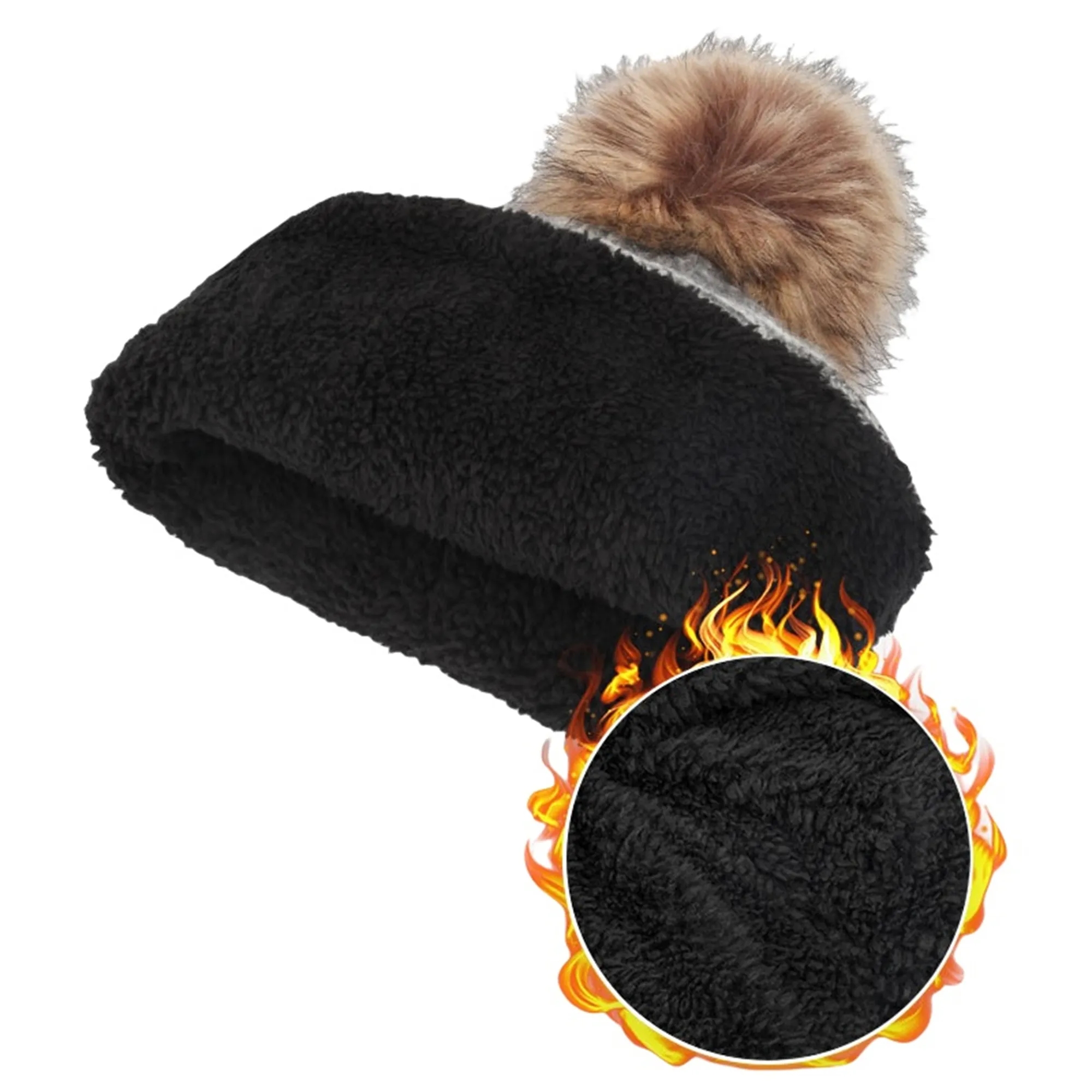 Winter Knit Hat With Faux Fur Pom 6