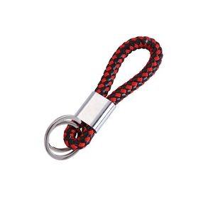 Chic Dual Rings Weaved PU Leather Keychain 3