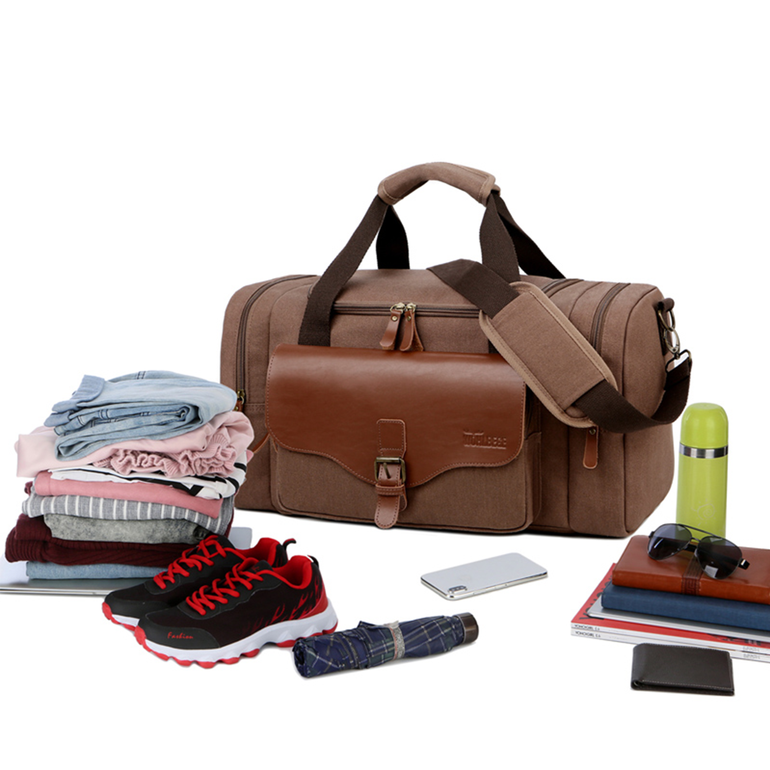 Deluxe canvas pu leather shoulder strap Travel Duffel Bag 4