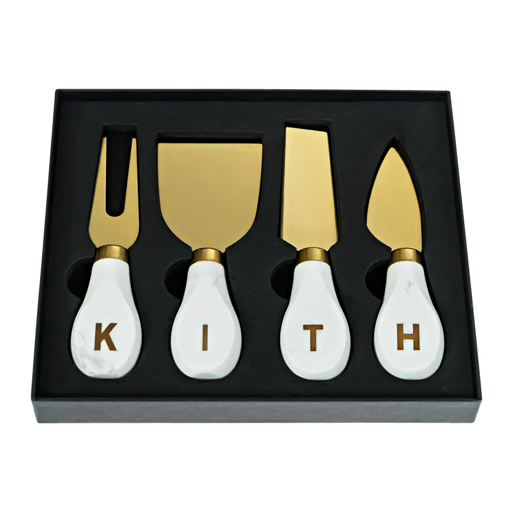 Marble Cheese Fork Set with Brass Inset Logo 3