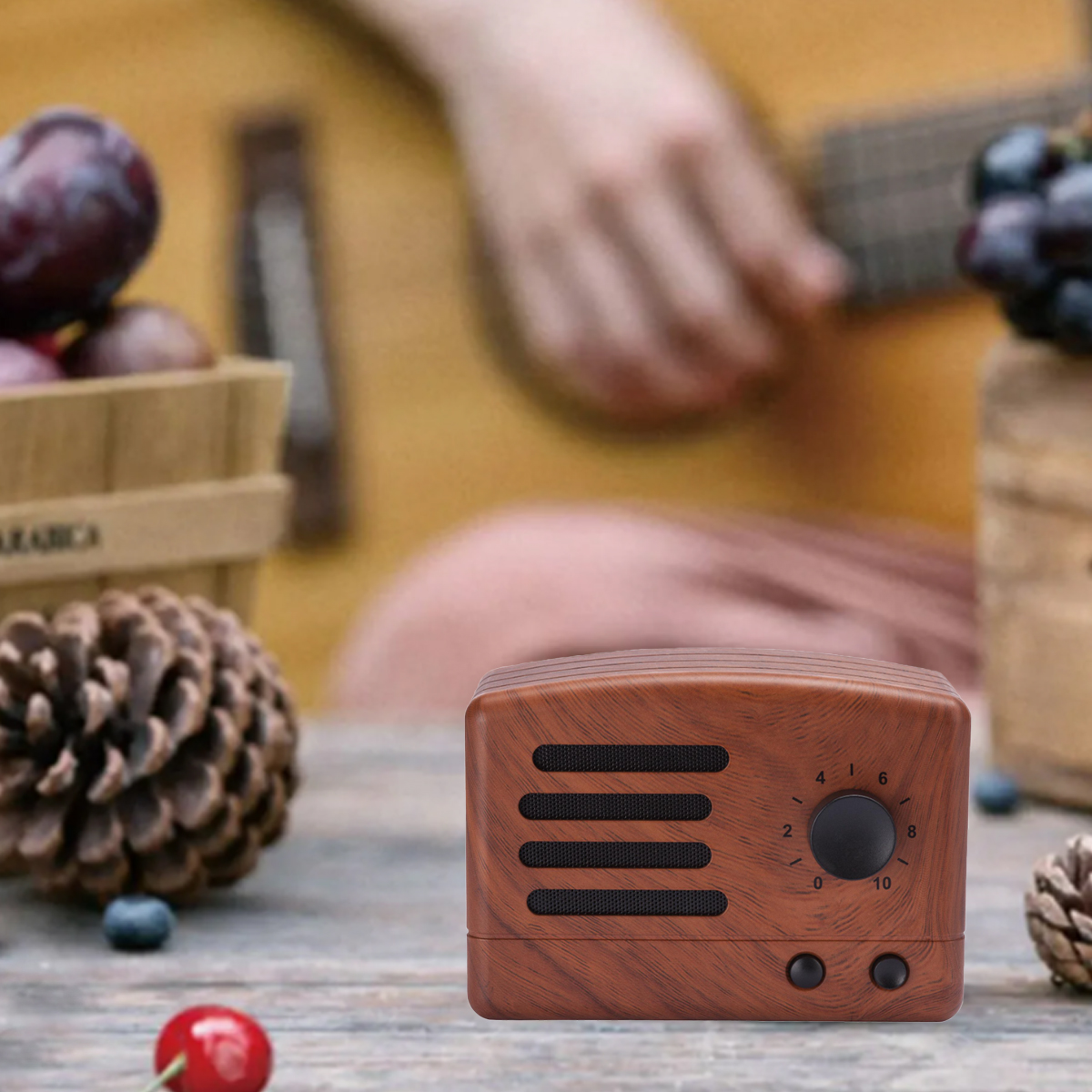 Retro Wood Grain Bluetooth Speaker with Volume Dial 5