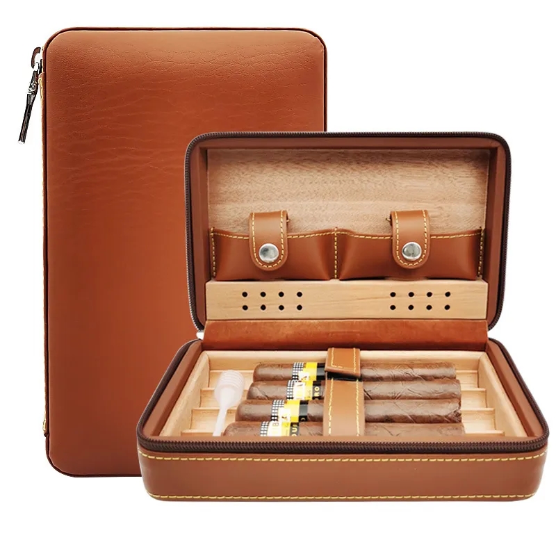 Cow Leather Cigar Holder Humidor Case with Wood Inner 4