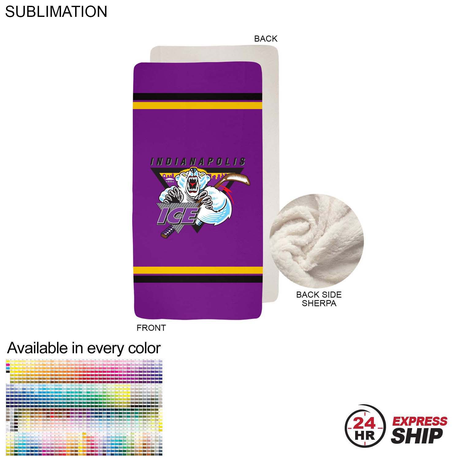 24 Hr Express Ship - Sherpa Faux Wool Lined Micro Mink Throw, 30x60, Sublimated Edge to Edge 1 side 6