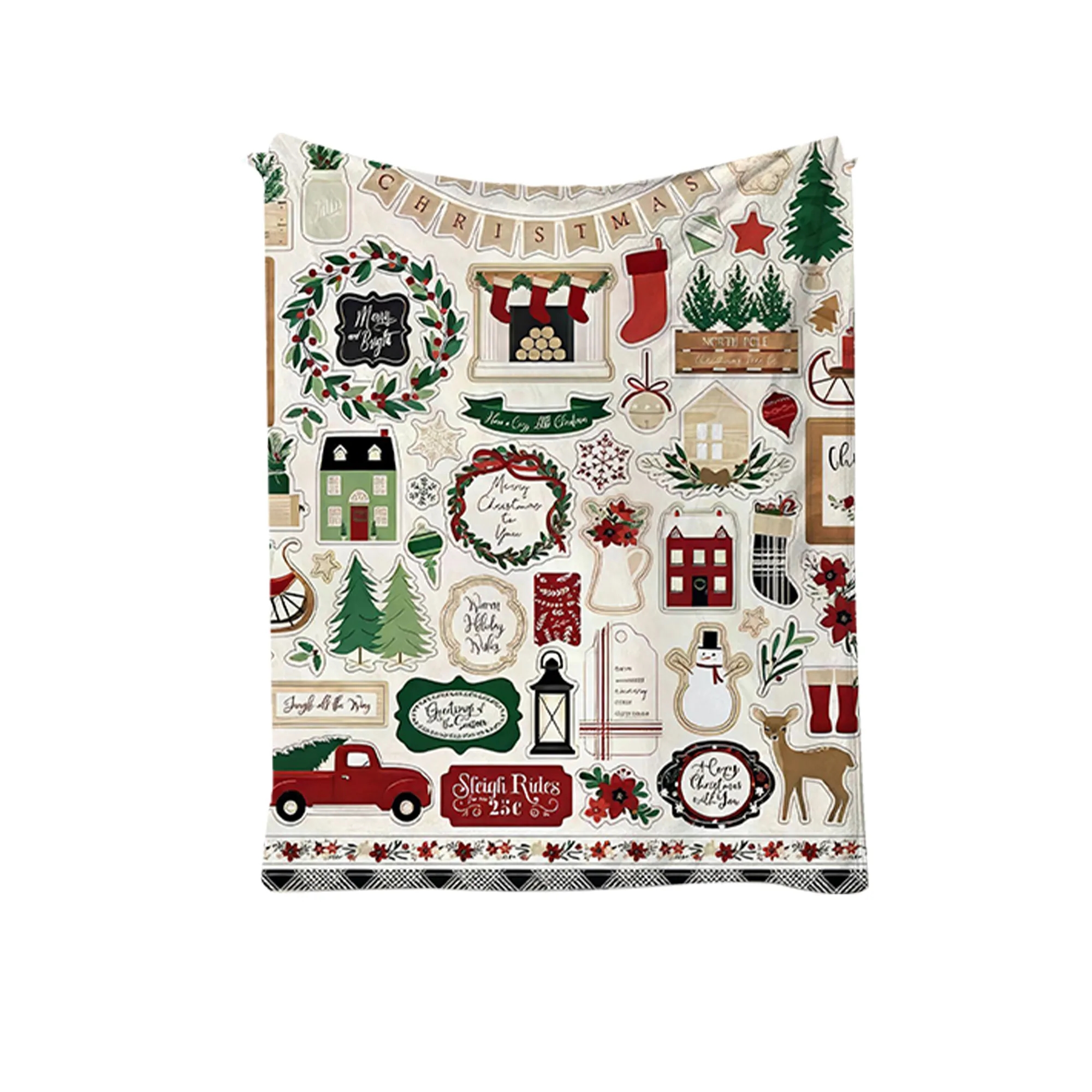 Customizable Pattern Christmas Cartoon Flannel Blanket (78.7 3