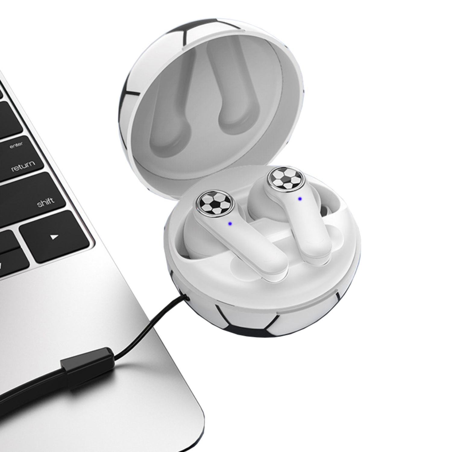 Soccer Style Wireless Earbuds w/ Custom Imprint & Charging Case Earphones 2