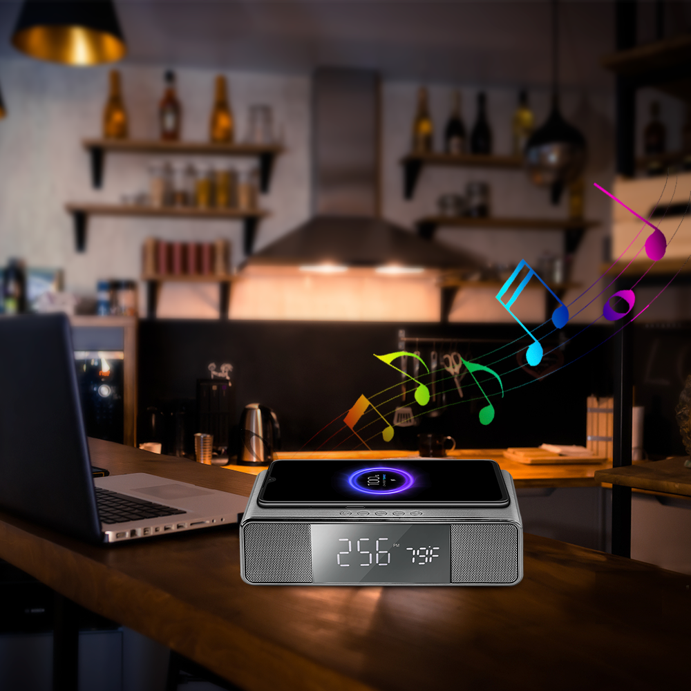 Encino Bluetooth Speaker and Wireless Charging Desk Clock 5