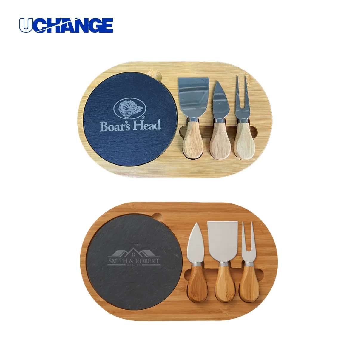 Bamboo Cheese Board Set w/ Slate & 3 Knives Party Home 3