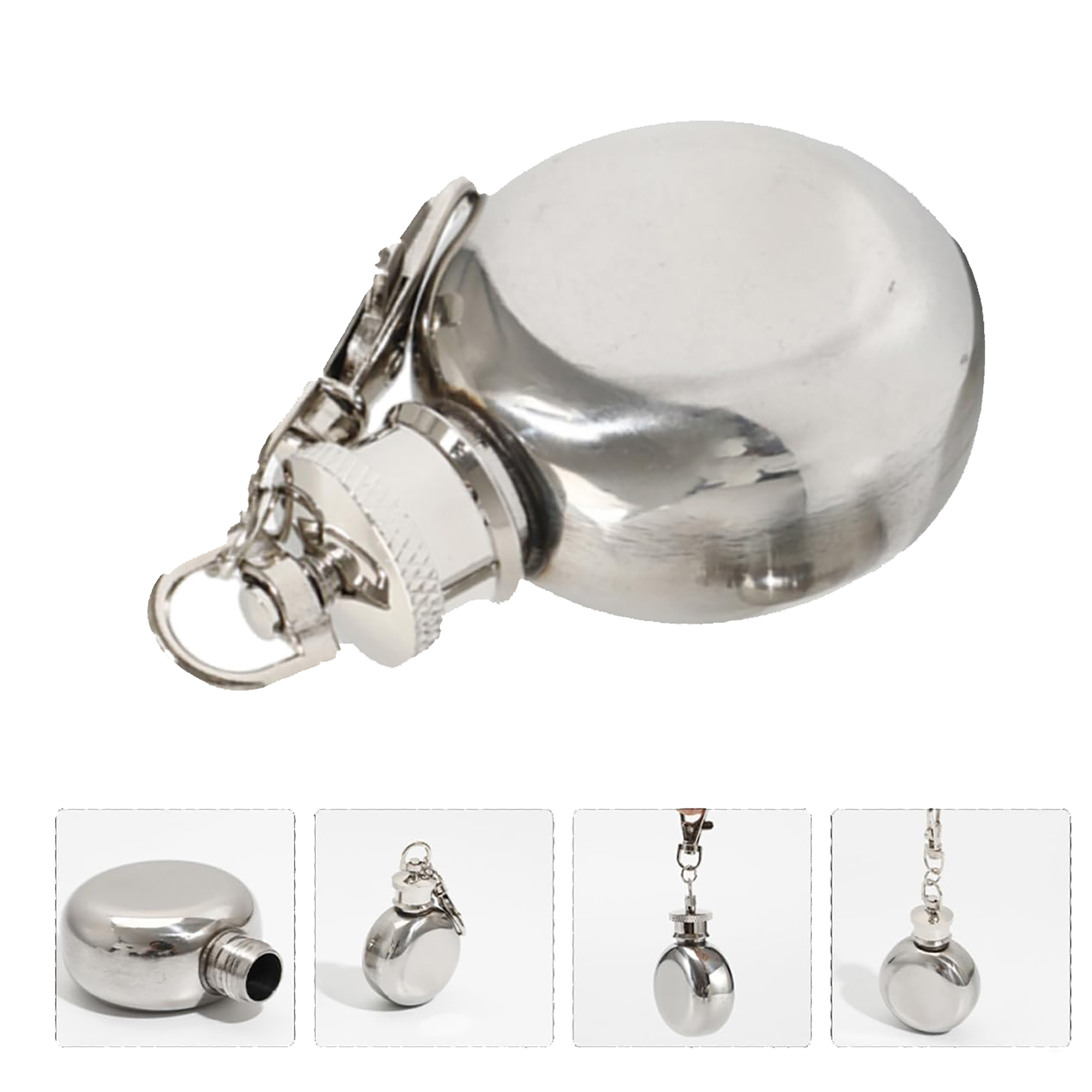 Mini Round Stainless Steel Flask with Keychain 7