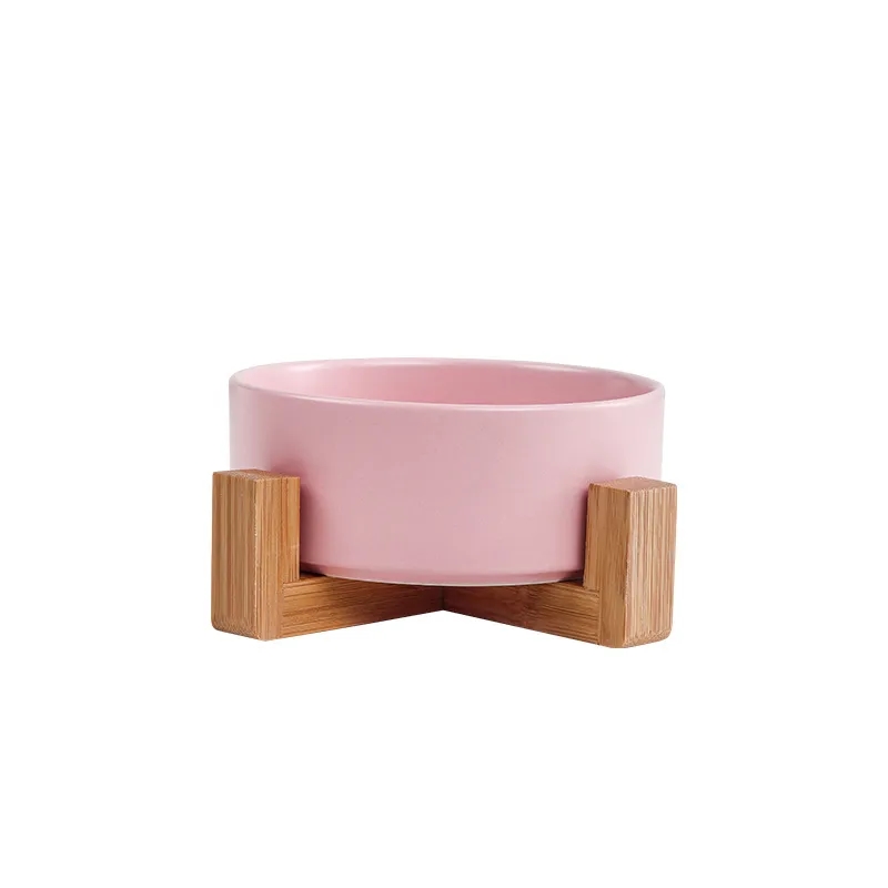 Ceramic Cat Dog Bowl Dish with Wood Stand 6