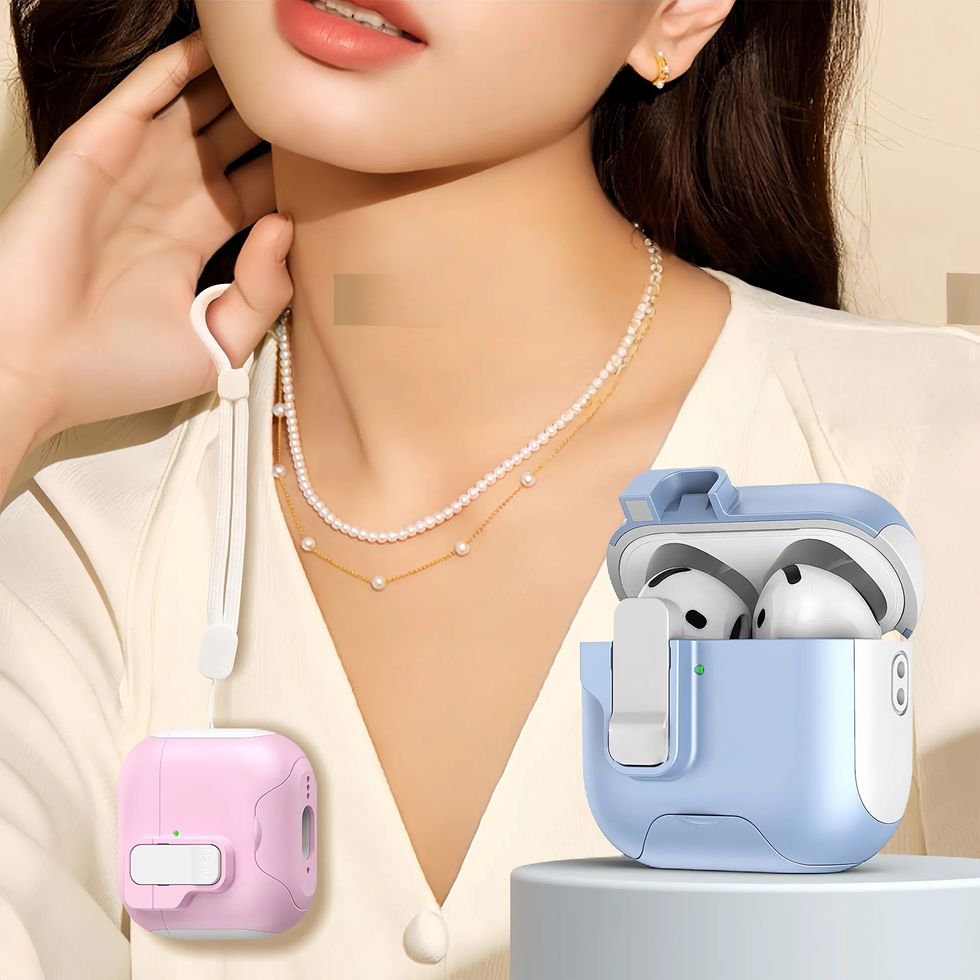 SnapShut Stand Case Detachable Lanyard For Wireless Earbuds 4