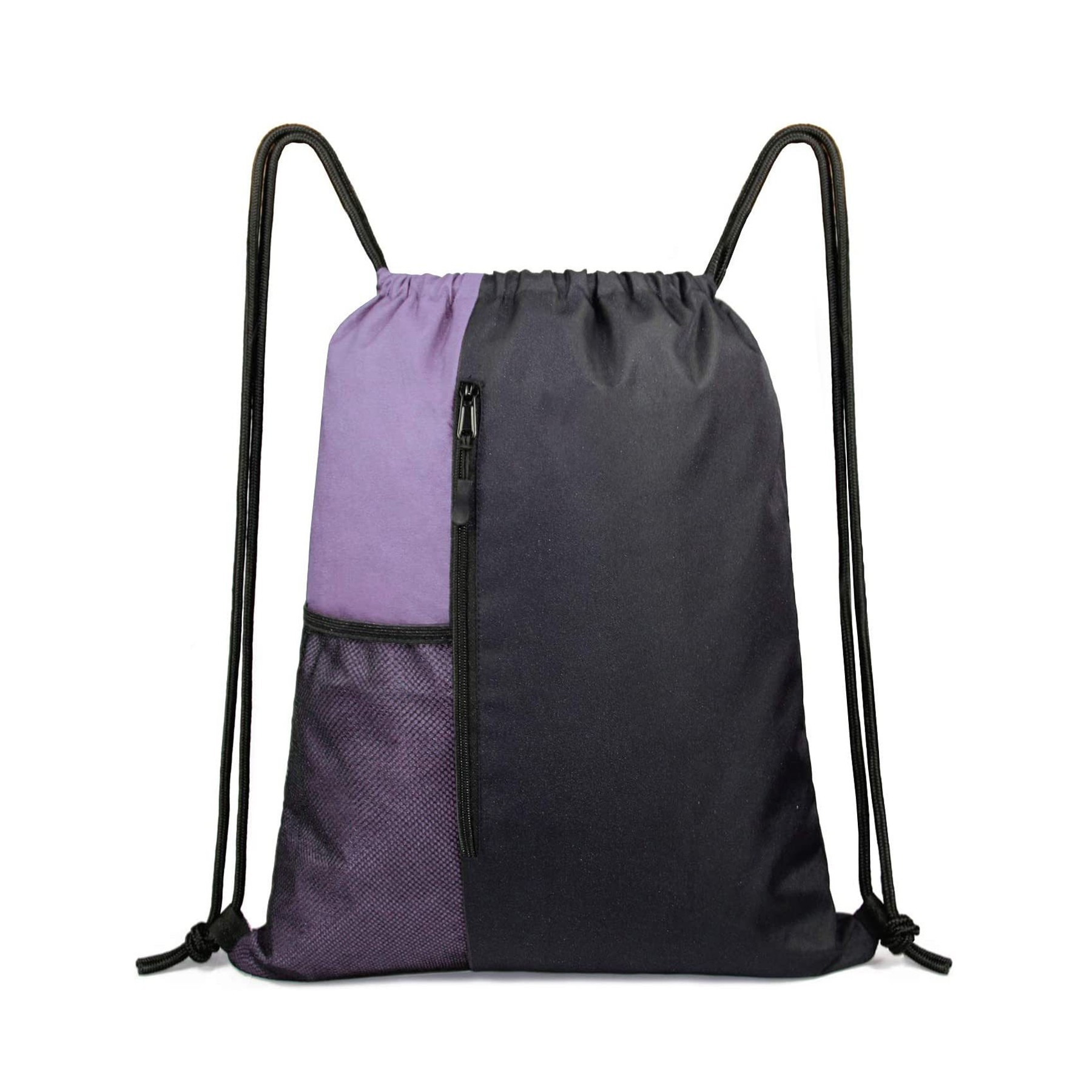 Sports Drawstring Backpack Gym Bag With Zipper And Mesh Pockets 2