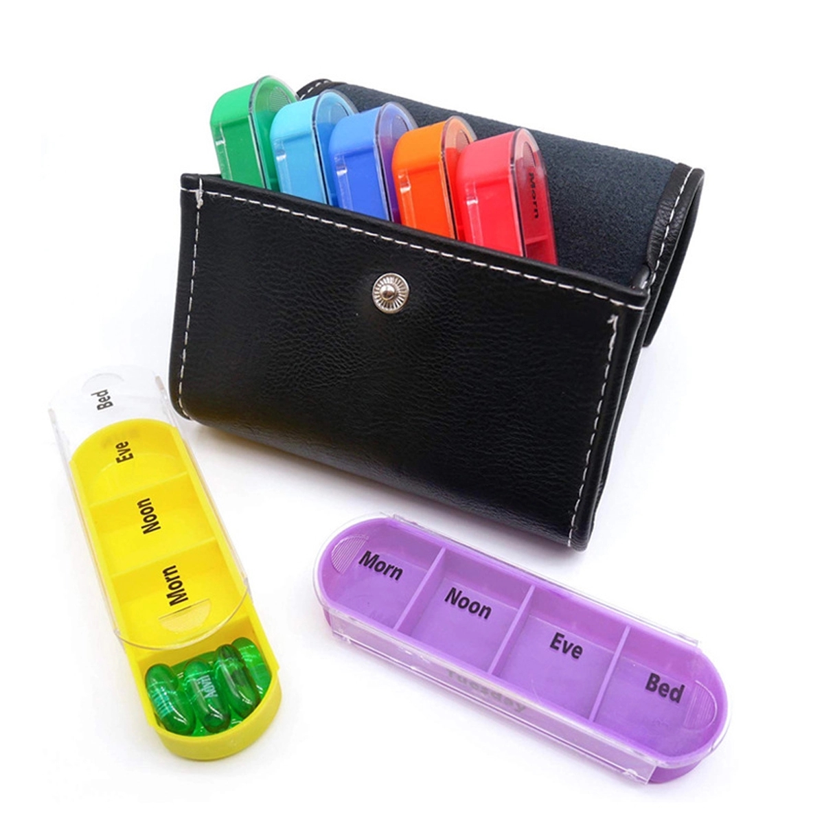 Travel Pill Organizer Box 7 Day with Leather Carrying Case 5