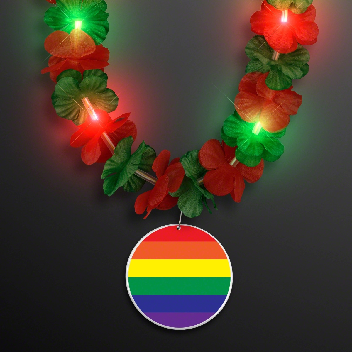 LED Christmas Lei Party Necklace with Rainbow Medallion 3