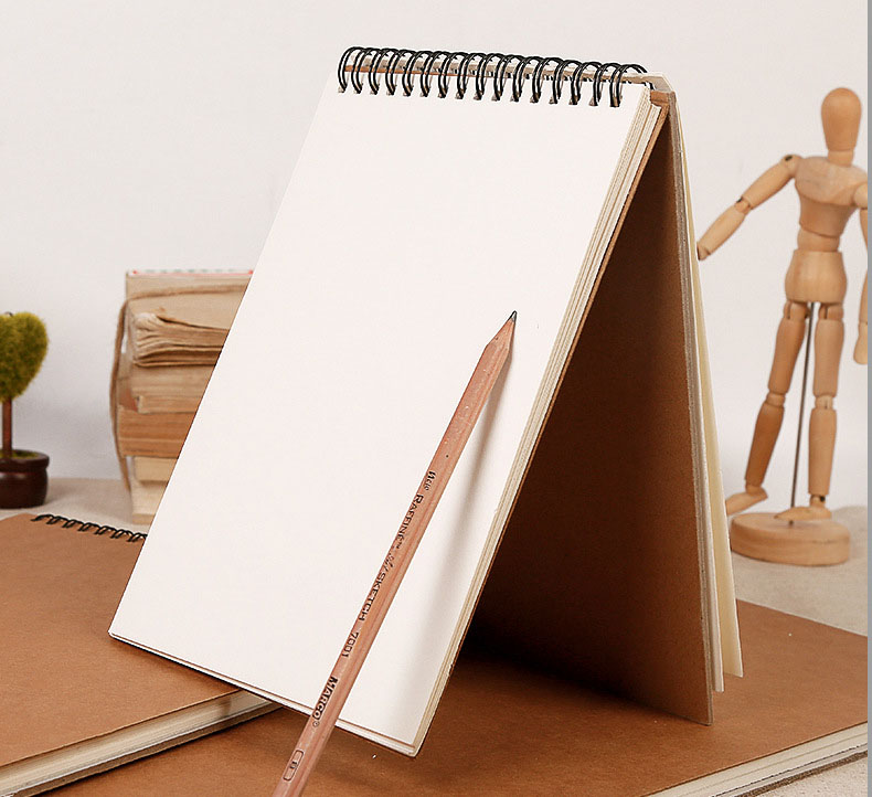 Sketchbook/Sketchpad w/ Spiral Bound Hard Kraft Cover for Art Supplies--30 Sheets 160gsm 7