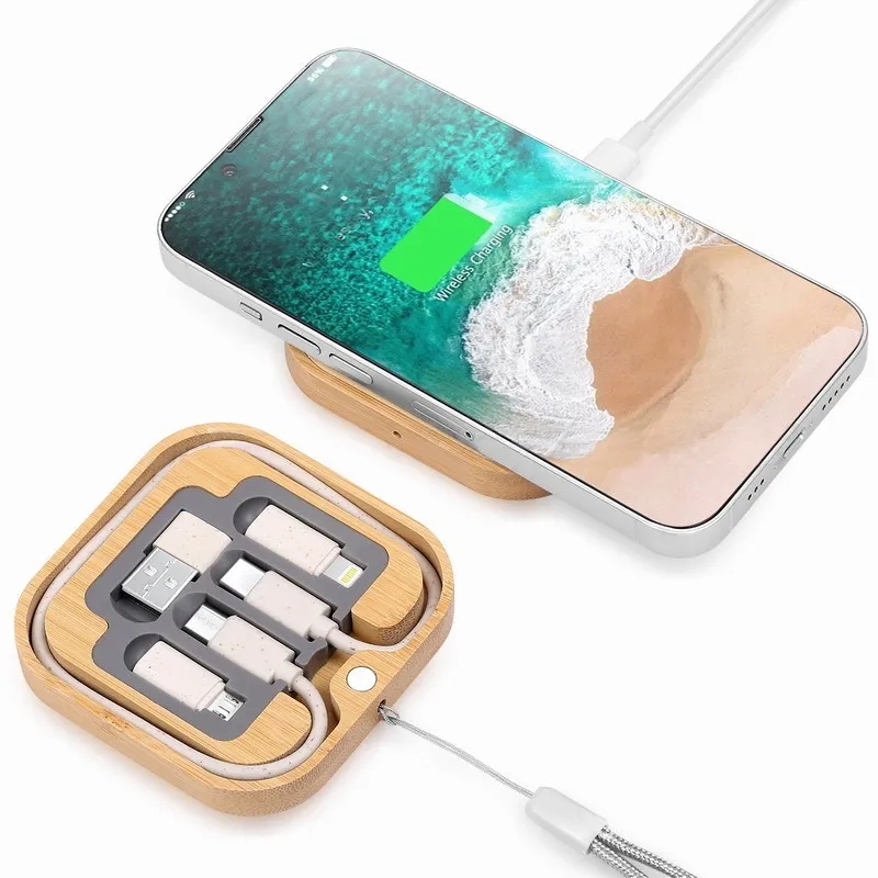 Square Bamboo Wireless Charger with Multi-Charging cable se 4