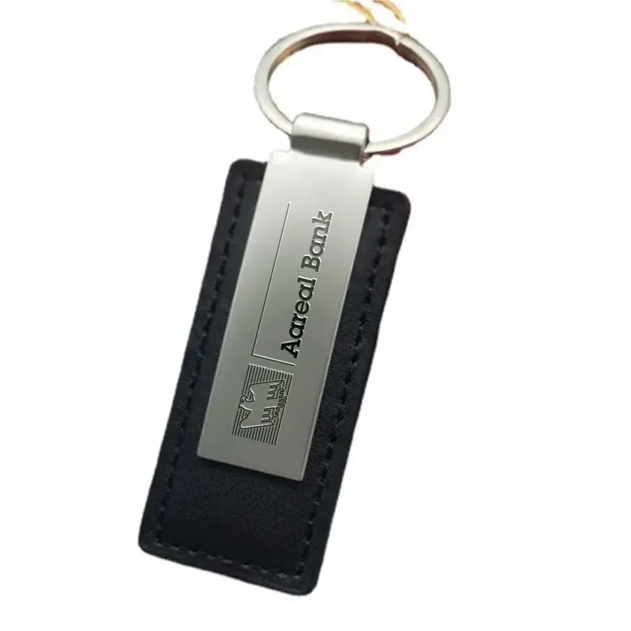 Rectangle Leather & Metal Keychain 10
