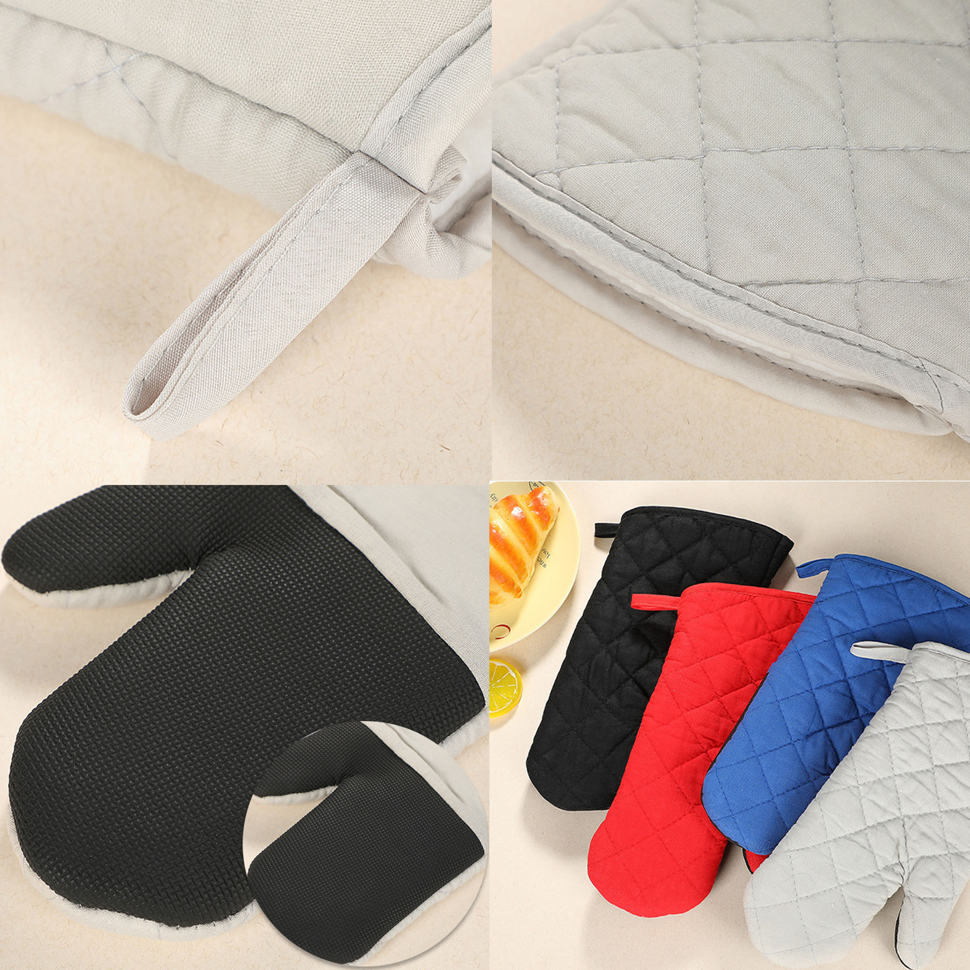 Heat Resistant Cotton Linen Oven Mitts For Kitchen Use 2