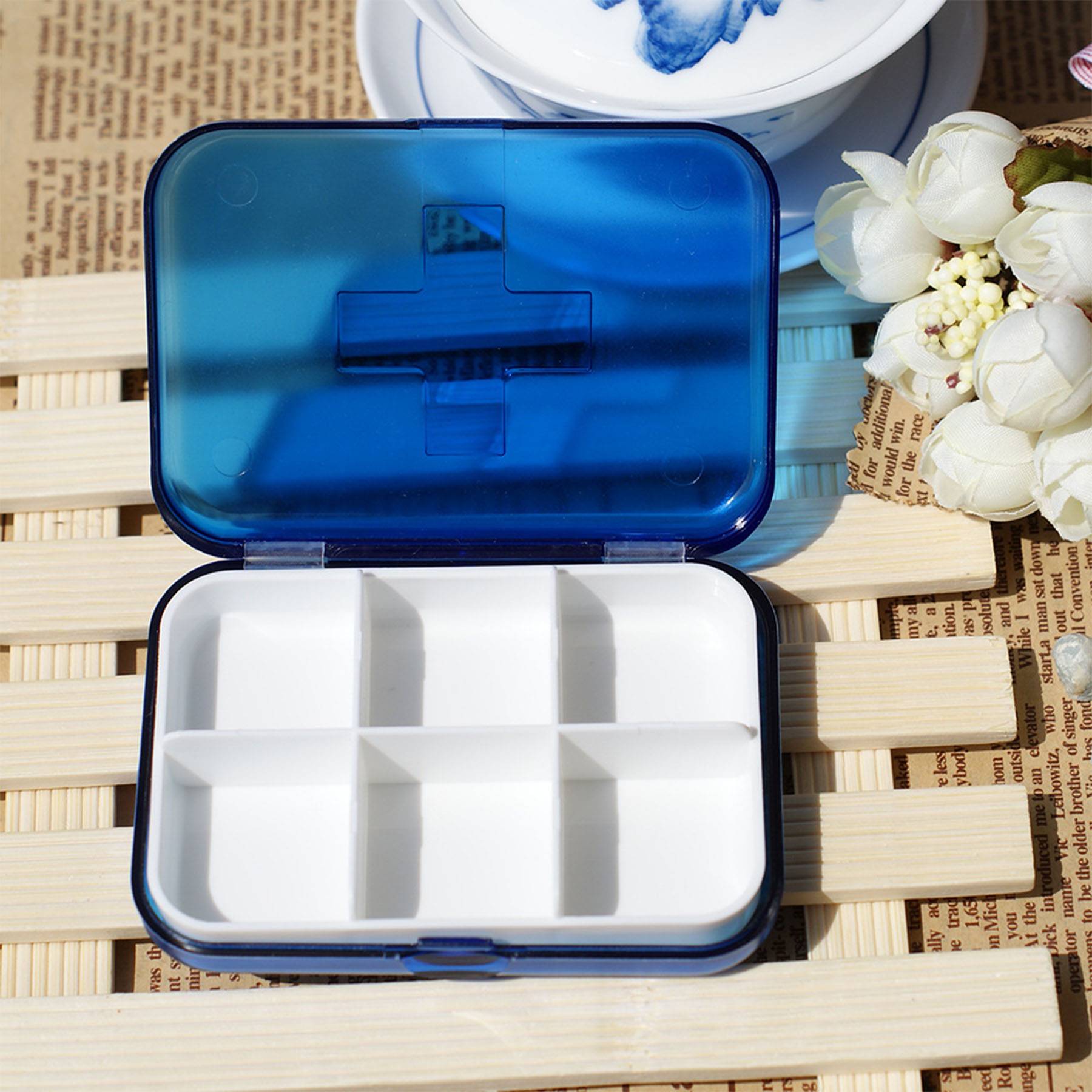 Plastic cross six-compartment pill box 7