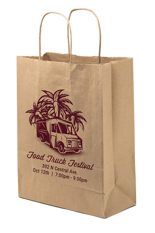 One Color 1-Sided Natural Handle Shopper Paper Bag (10" x 13" x 5")