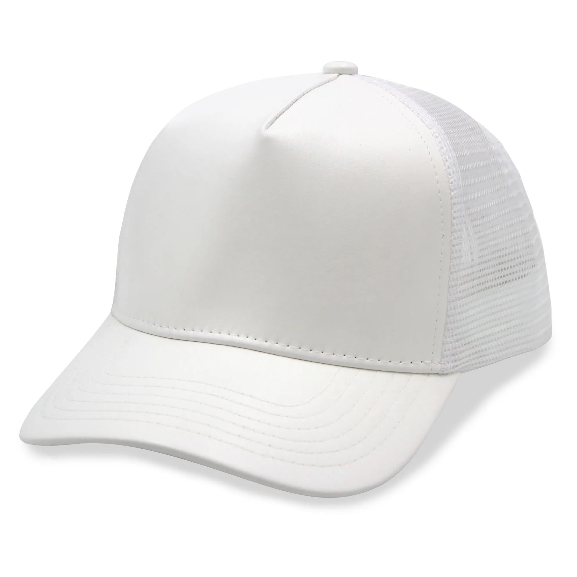 A Frame PU Leather 5 Panels Trucker Cap Snapback