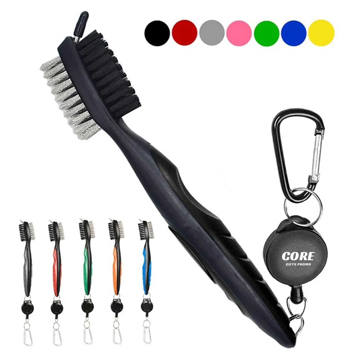 Golf Club Cleaning Brush with Retractable Aluminum Carabiner 3