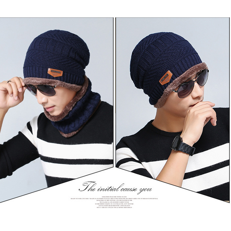 Unisex Beanie Knit Hats Scarf Set w/Thick Fleece Lined 3