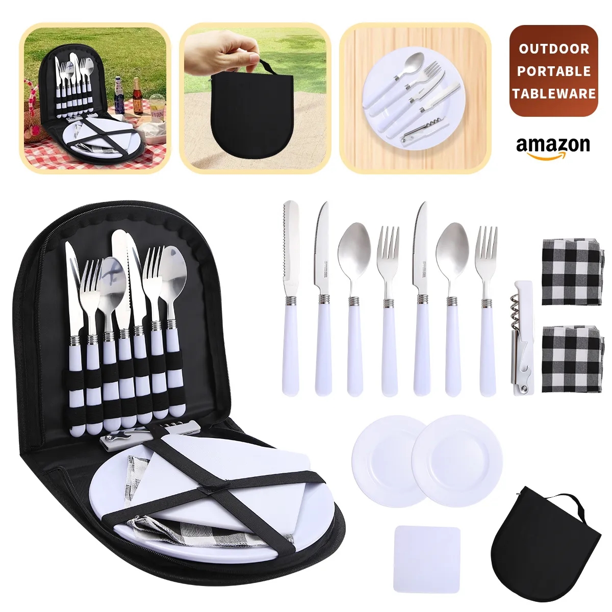 Stainless Steel Tableware Picnic Set Storage Bag 2