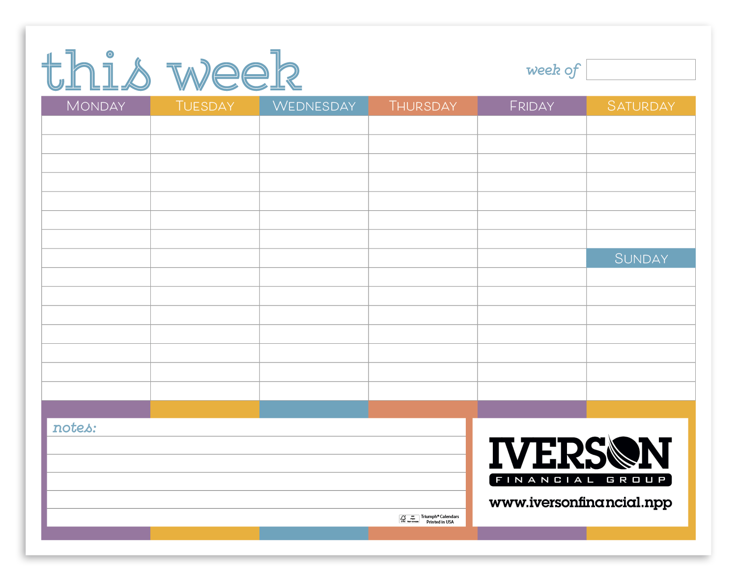 Triumph® Calendars Small Weekly Desk Pad - Colors 9