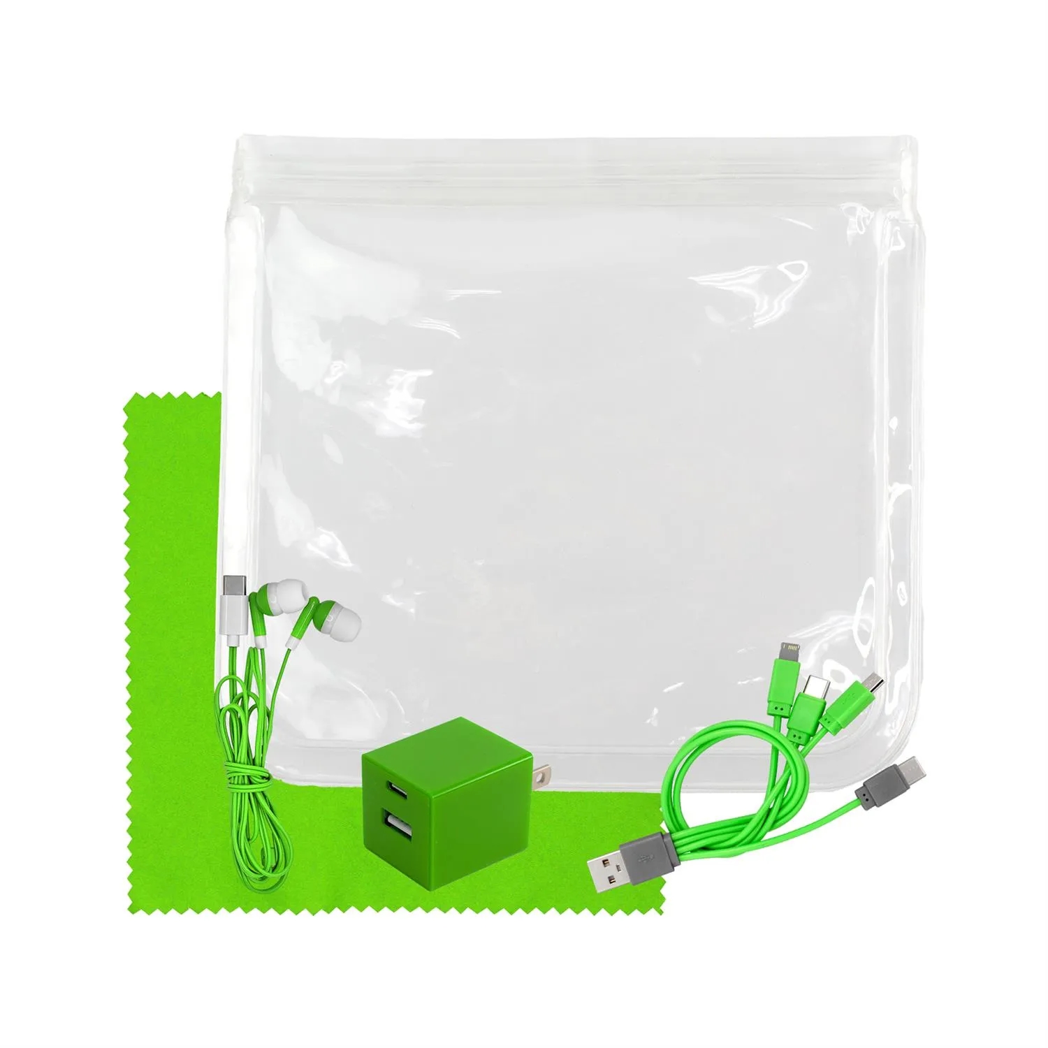 Clear Wall, Cable, Ear Bud & Cloth Set 10