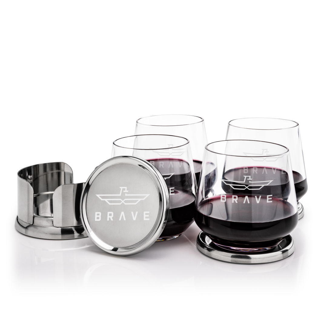 Baldoni Coasters & Sturgis Stemless Wine Set