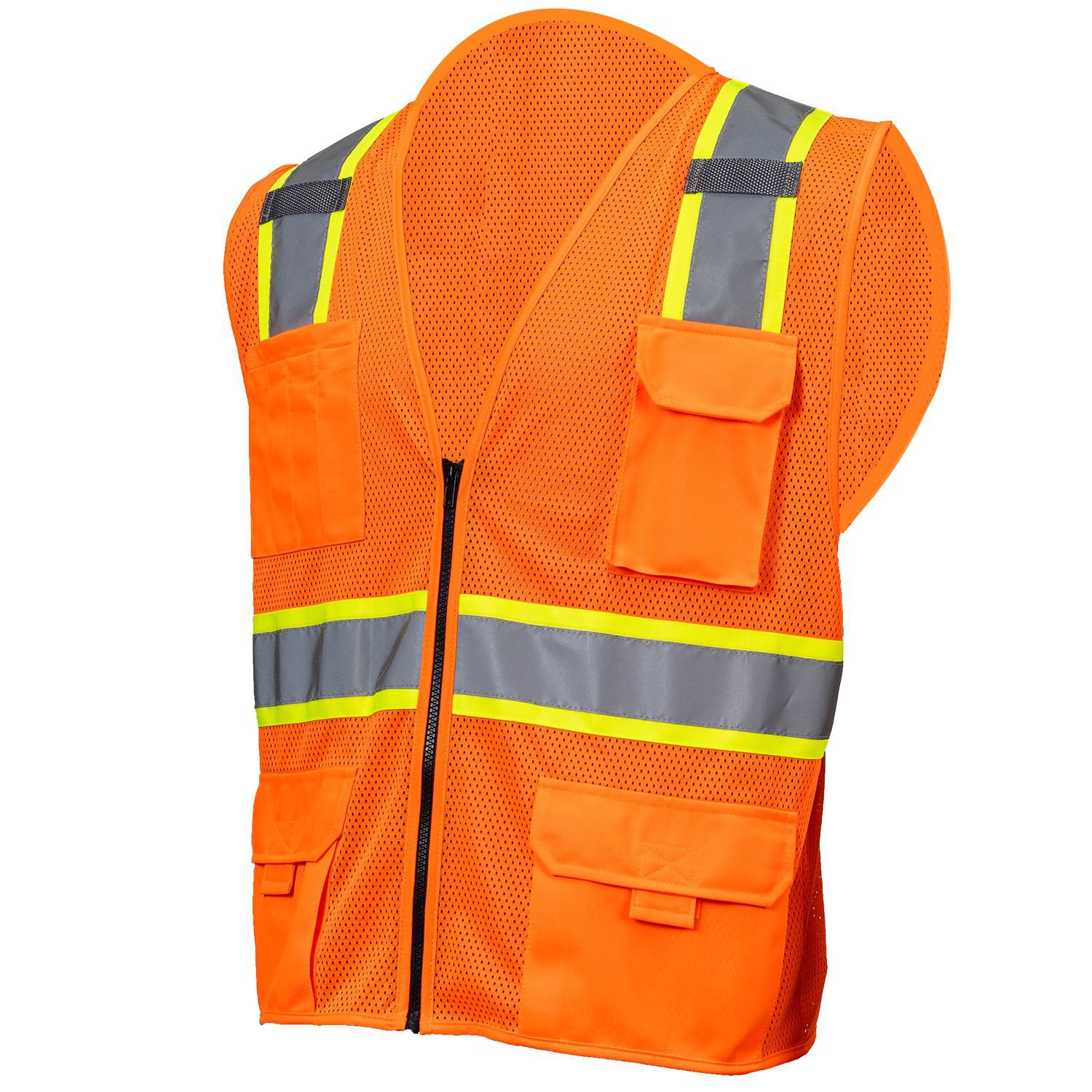 3.8 Oz. Polyester Class 2 Reflective Safety Vest With 4 Pockets & Dual Mic Tabs 7