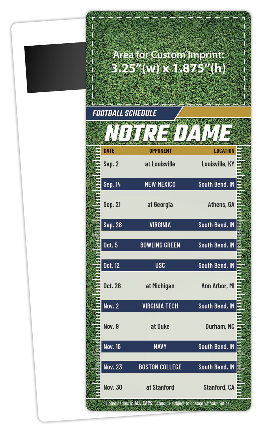 Football Schedule Laminated Card/Postcard with Magnet Strip 3.5x8.5 - 14 pt. 1
