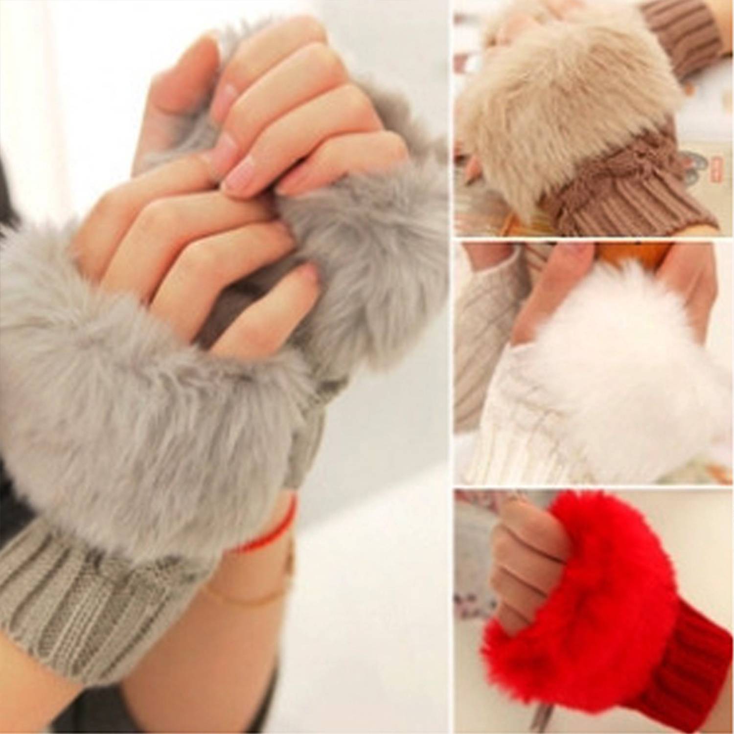 Winter Knitted Warm Half-Finger Gloves for Women 4