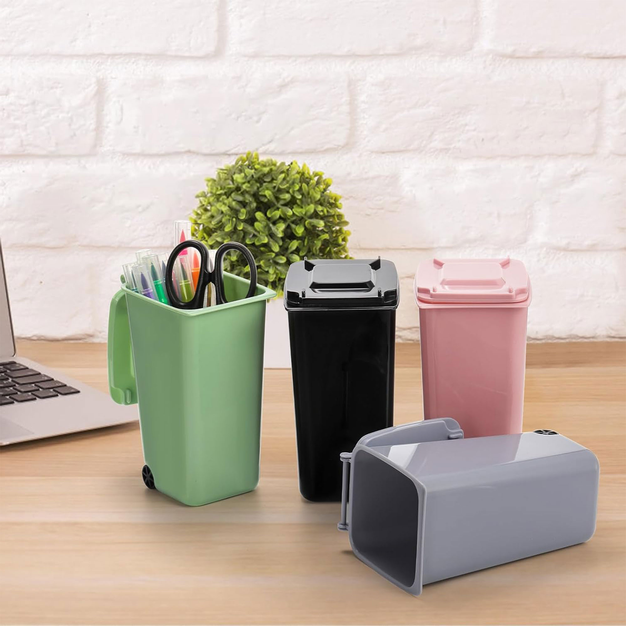 Mini Desk Pen Holder Trash Can 4