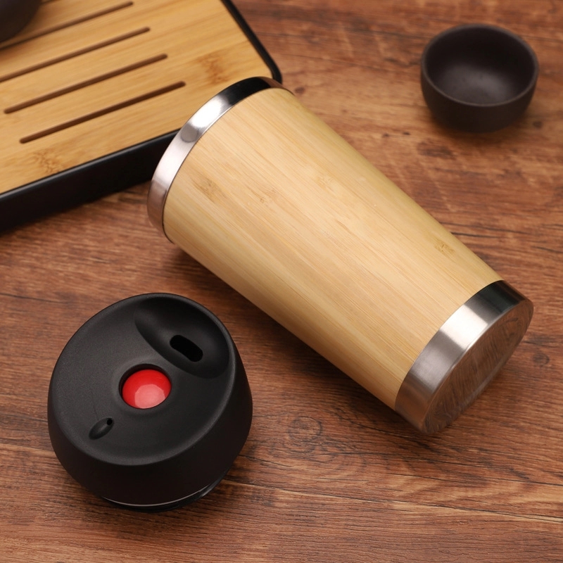 Custom 14 oz Insulated Bamboo Travel Tumbler With Lid 8