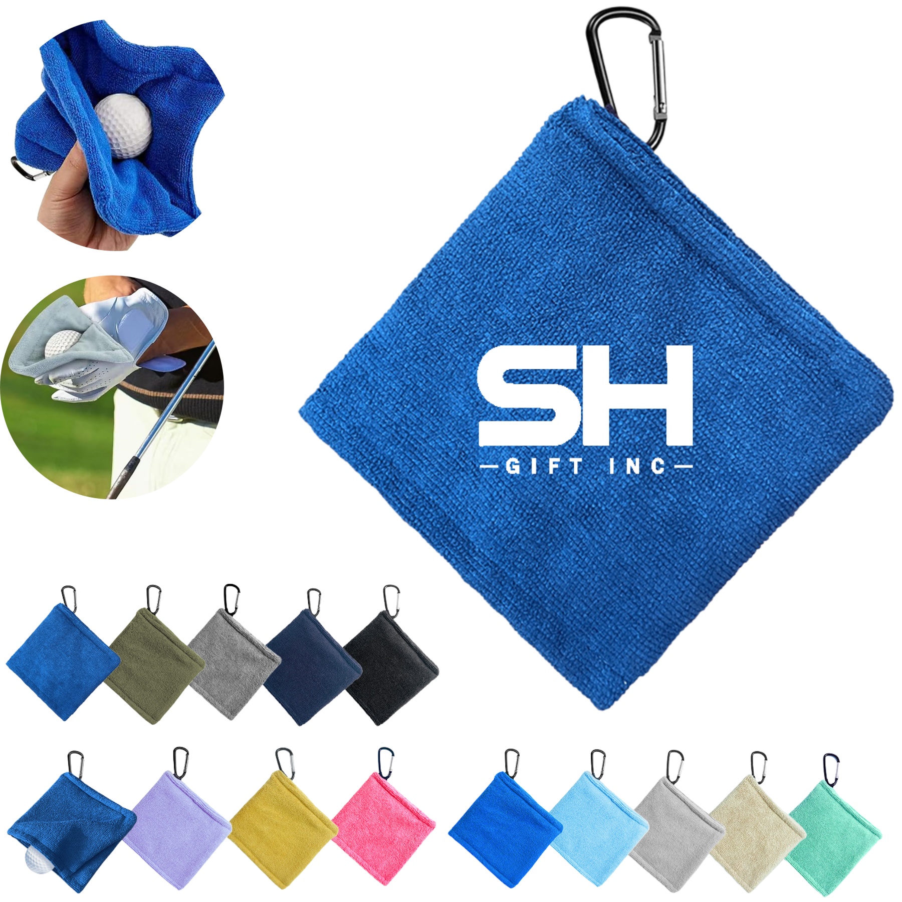 Golf Ball Pocket Cleaning Towel With Carabiner 2