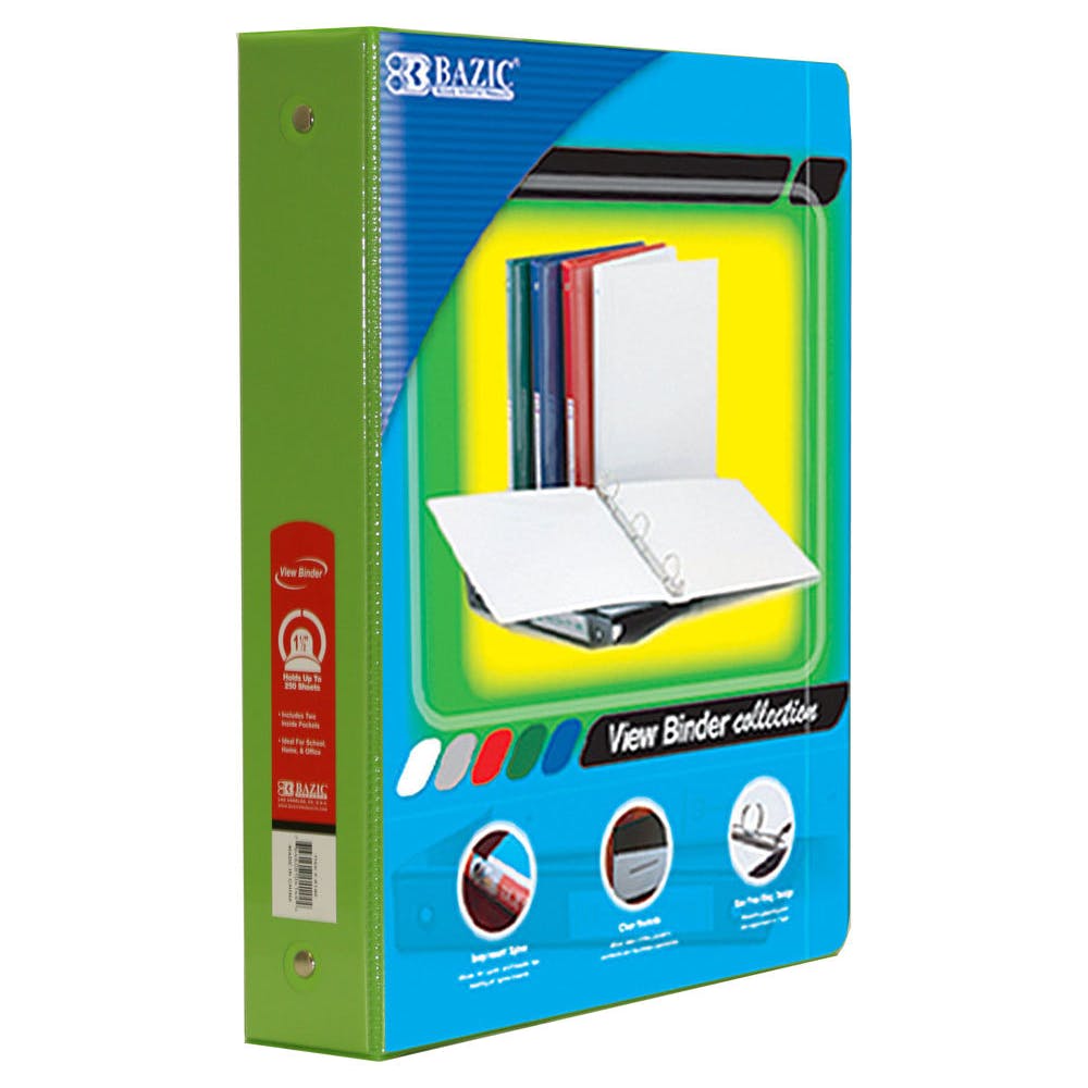 3 Ring View Binders - 1.5" Lime Green 2 Pockets 2