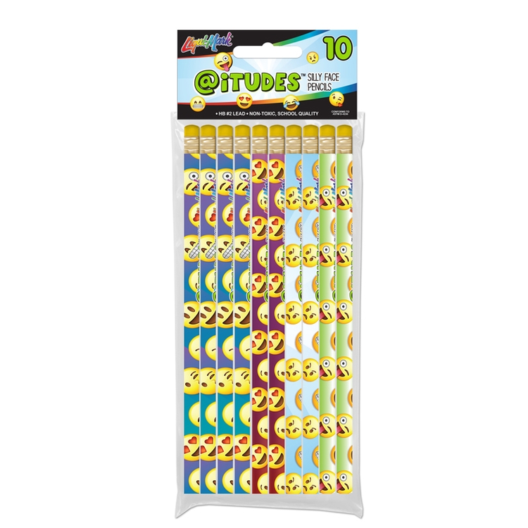 10 Pk Emoji Silly Face #2 Fashion Pencils with Eraser