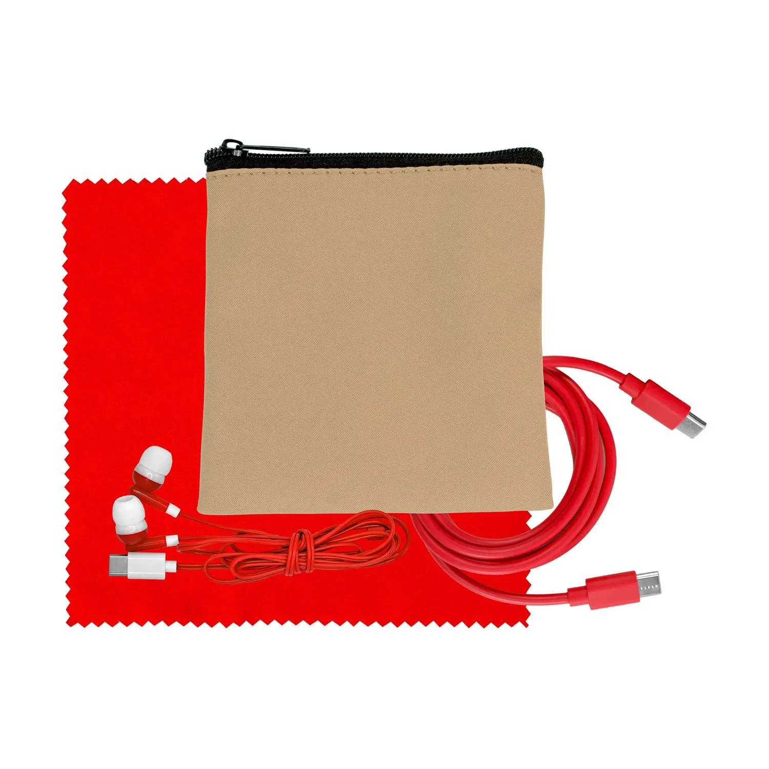 Tan Executive C to C Cable, Cloth & Ear Bud Set 3