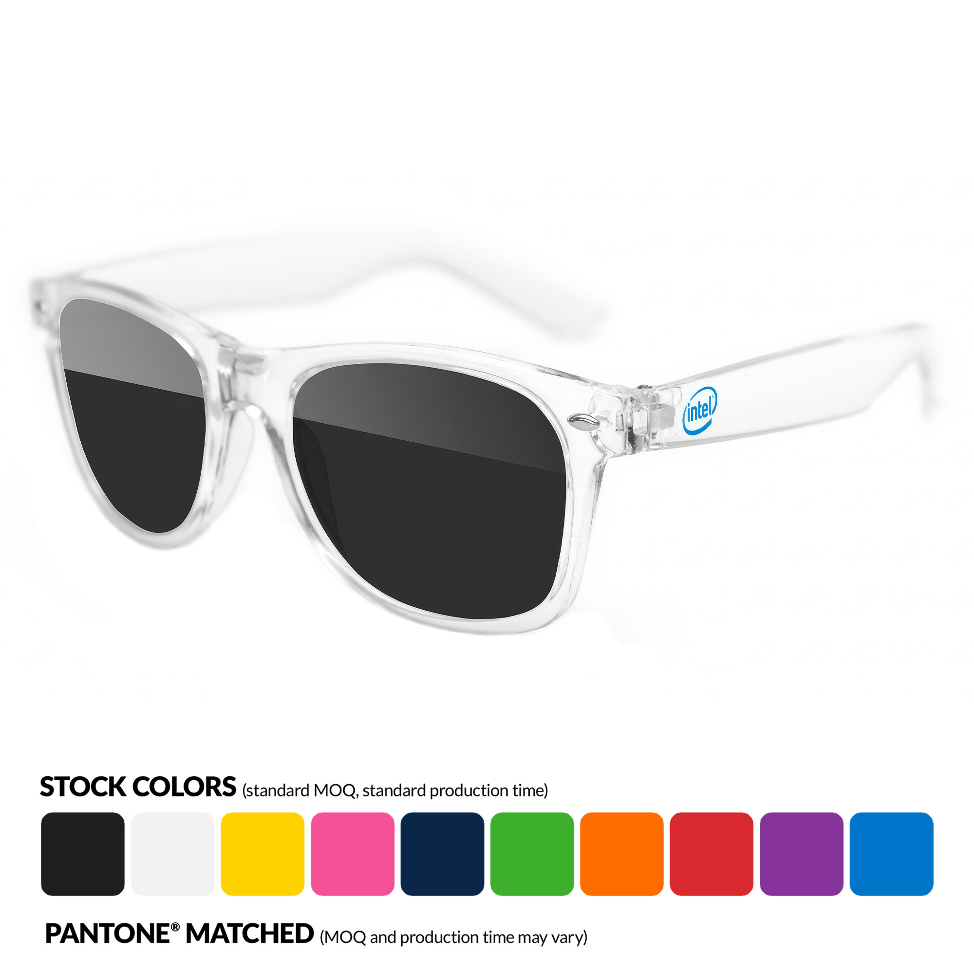 Clear Retro Sunglasses w/ 1 Color Temple Imprint 7