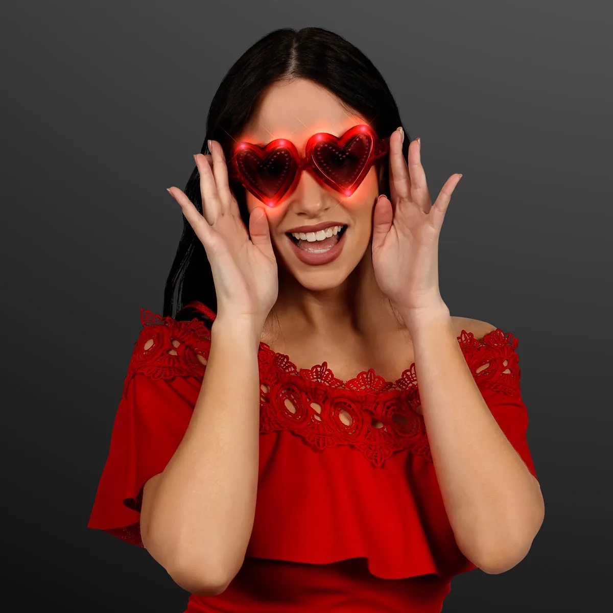 Flashing Heart Shaped Red Light Up Sunglasses 2