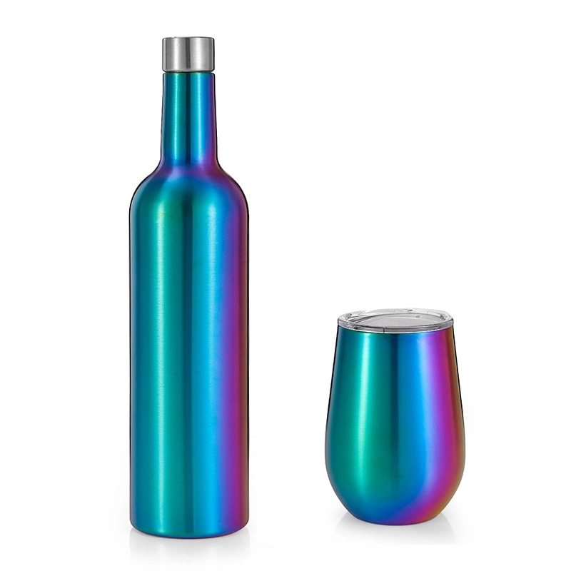 Vacuum Wine Bottle 25Oz & Two Wine Tumbler With Lids 16Oz 6