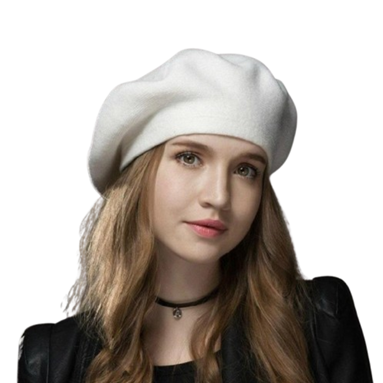 Round Crown Wool Beret Hat w/ Rhinestone Detailing 9