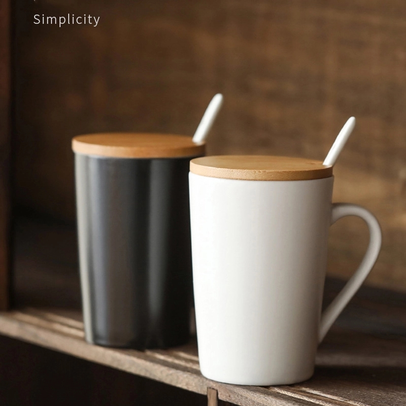 Custom Ceramic Coffee Mug With Bamboo Lid And Spoon 3