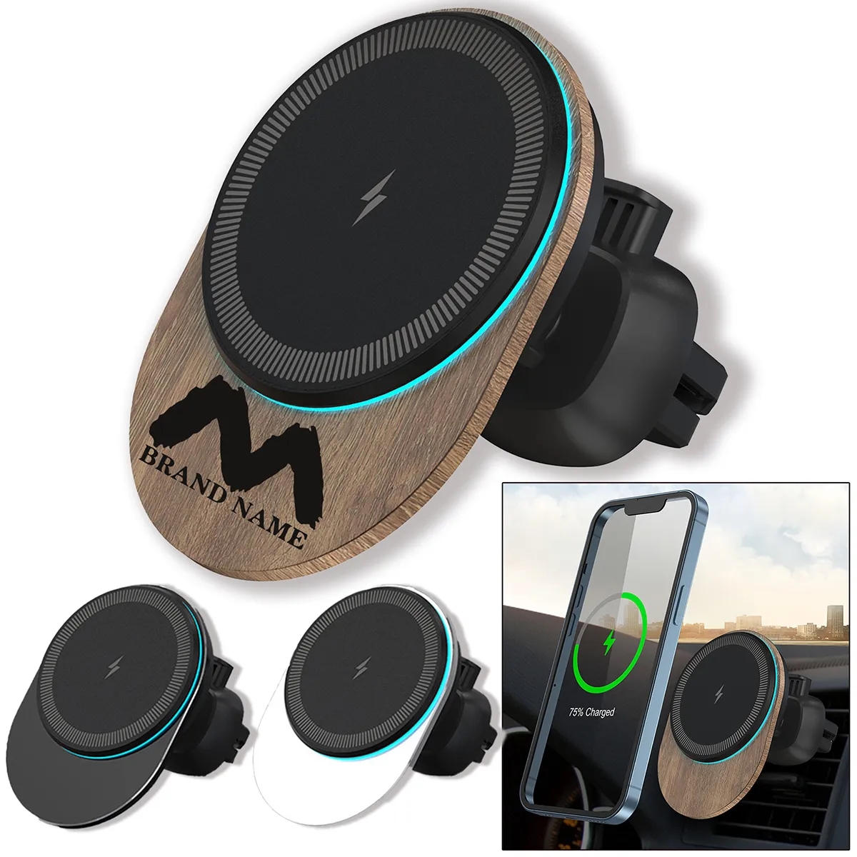 15W Bamboo Wood Magnetic Wireless Charger Car Phone Holder 1