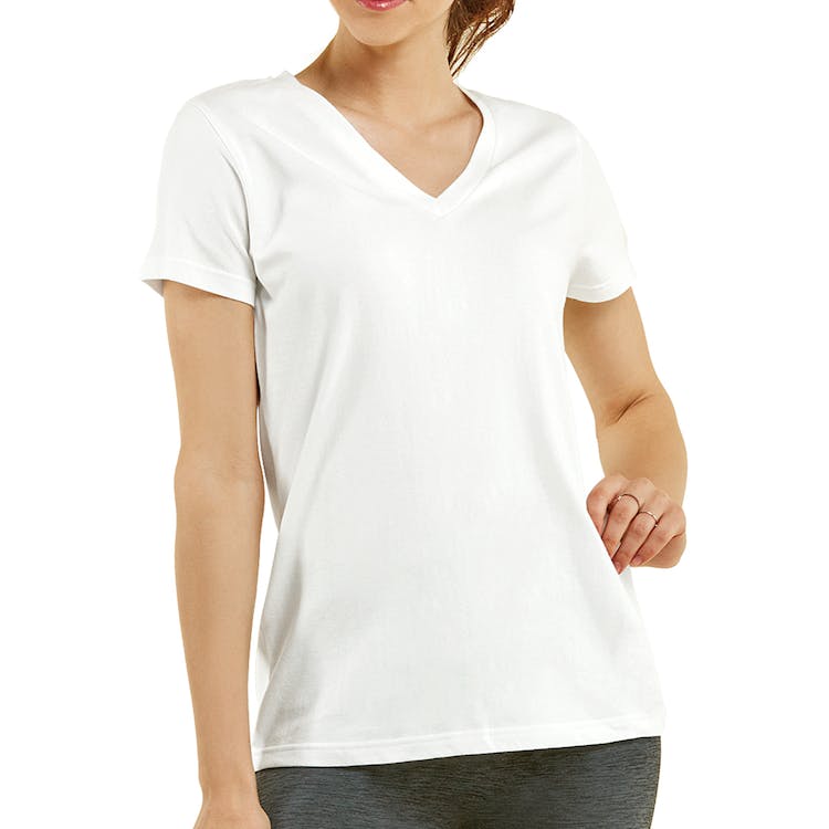 Women's Classic Fit V Neck T-Shirts - Small White 2